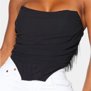 Prettylittlething Shape Black Chiffon Ruched Corset Crop Top Sz 4 “ NWT IN PKG “
